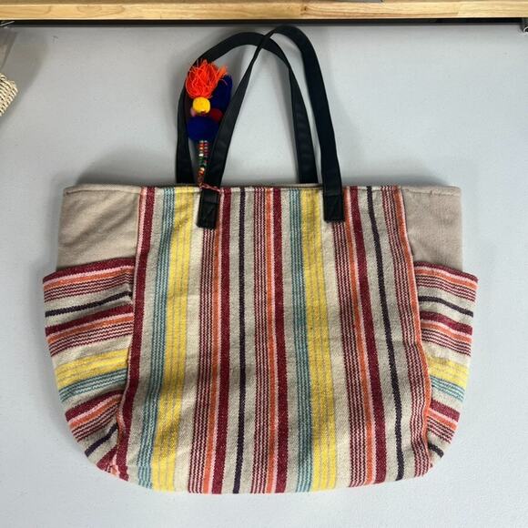 No Boundaries Caroline Multi Striped Boho Woven Cooler Tote Bag with Tassels - Picture 9 of 15